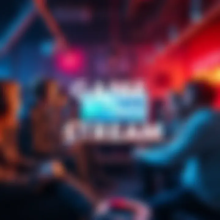 A group of diverse game developers streaming their indie games for feedback from viewers.