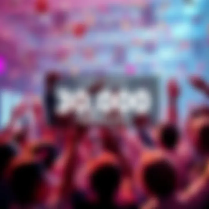 People celebrating as the game reaches 30,000 wishlists with confetti and excitement