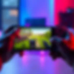 A split-screen showing the same game being played on a PS5 and a mobile phone, highlighting differences in graphics and controls.