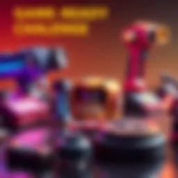 A collection of hard surface prop ideas for a game-ready challenge, featuring sketches and digital art concepts.