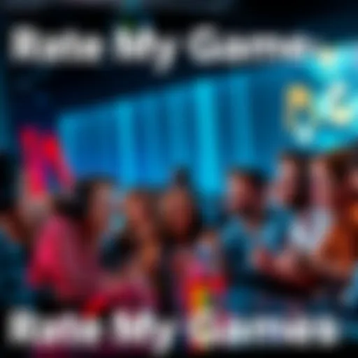 A group of people discussing their favorite video games at a forum, showing excitement and engagement.