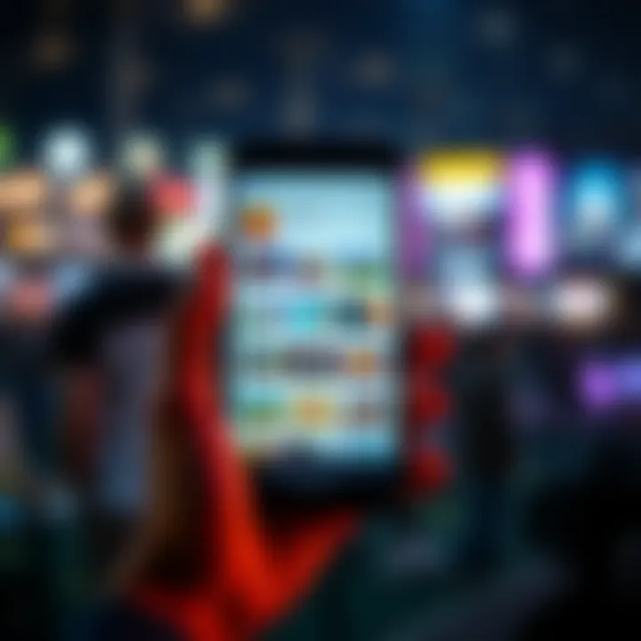 A person holding a smartphone displaying various mobile game icons, showcasing popular games on the App Store.