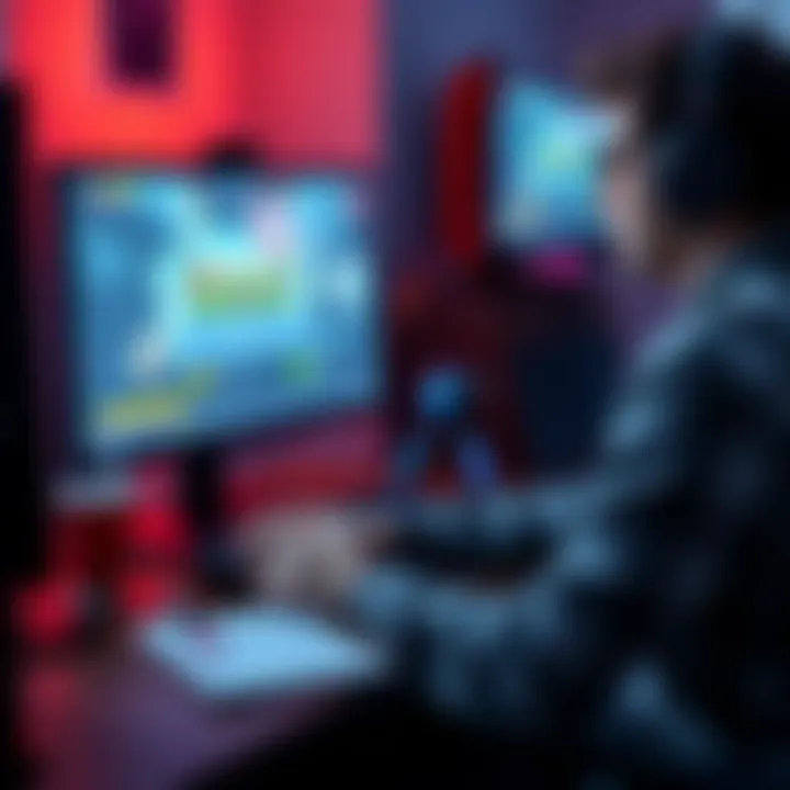 A person playing a video game on a computer, focused on providing feedback on the game's interface and bugs, with a notepad beside them for notes.