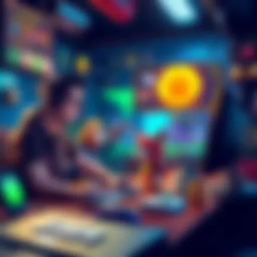 An indie developer working on a game collection using Gamemaker, featuring characters and scenes from three interconnected games.