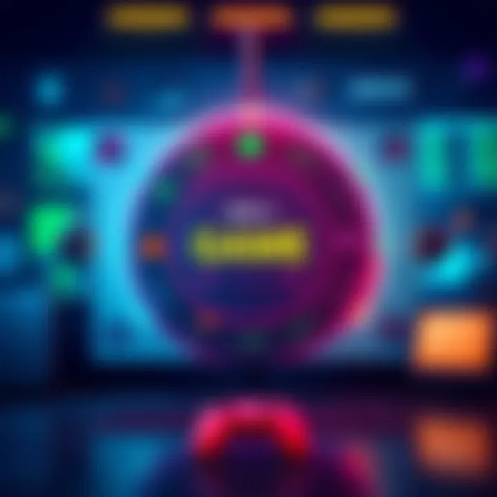 An illustration showing a circular diagram of a game's gameplay loop, including player actions, feedback, and rewards, with vibrant colors and gaming icons