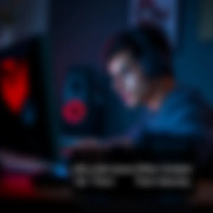 A focused gamer sitting in a dimly lit room, playing an indie game on a computer, showing intensity and concentration on their face.