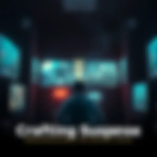 Player in a dark room with glowing screens A gamer sits in a dimly lit room, surrounded by glowing screens, with a tense expression, conveying a sense of being watched