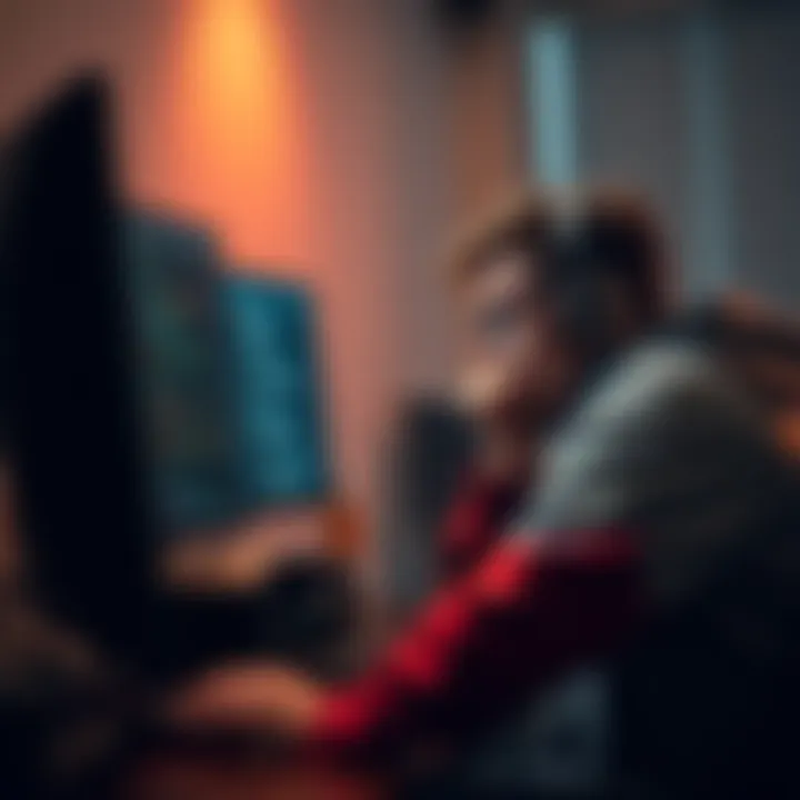 A gamer looks stressed while working on a computer, showing code and game development tools on the screen, symbolizing challenges faced with Godot game engine.