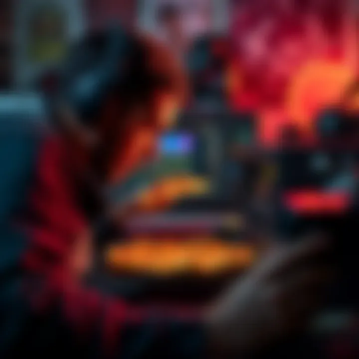 A gamer pauses their horror game to heat up a slice of pizza in a microwave, surrounded by gaming gear and a tense atmosphere.