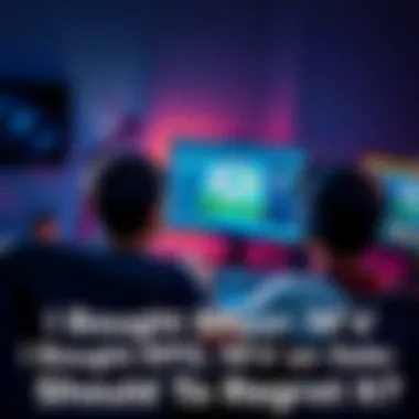 Gamer using RPG Maker MV A gamer sits at a desk looking at a computer screen displaying RPG Maker MV, contemplating his purchase.