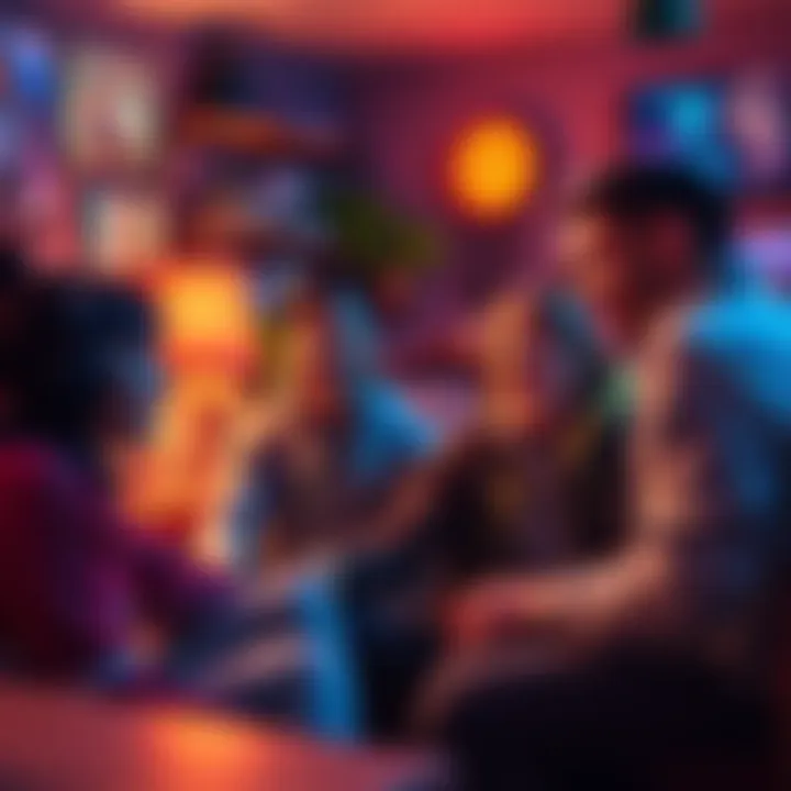 A group of gamers sharing thoughts on character upgrades and community engagement in a cozy setting