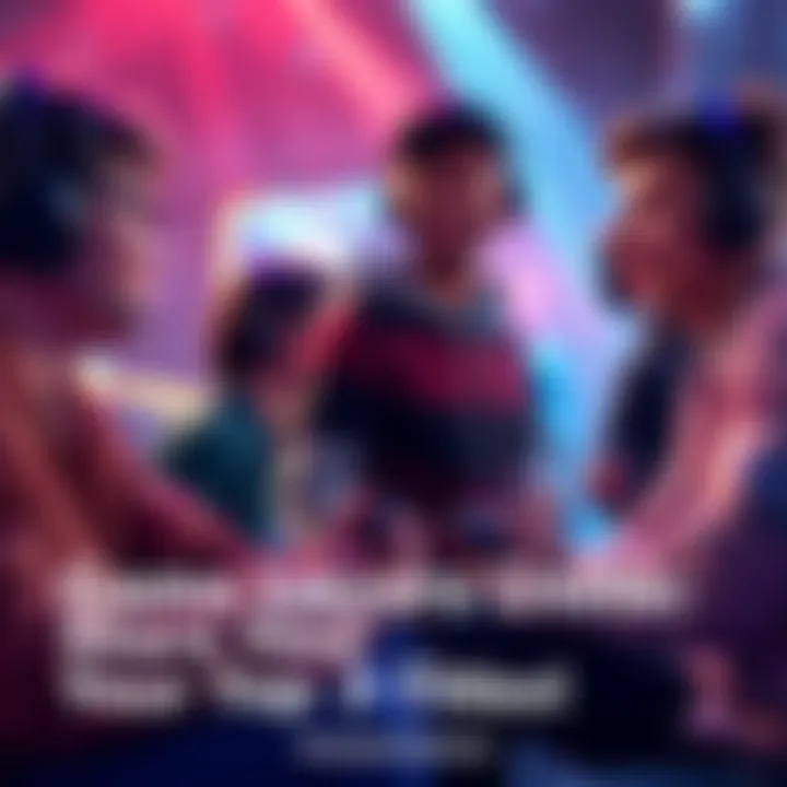 A group of gamers discussing their top three favorite video games in a lively setting