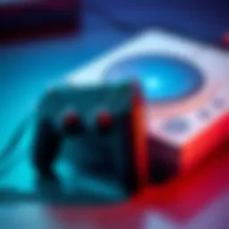 A gaming controller sitting next to an older game console, illustrating backwards compatibility in gaming systems