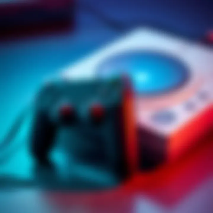 A gaming controller sitting next to an older game console, illustrating backwards compatibility in gaming systems