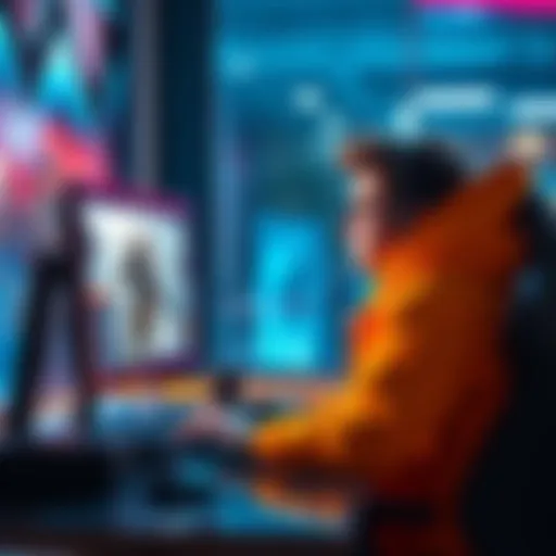 A gamer sitting at a computer, participating in an online survey about microtransactions in live-service games.