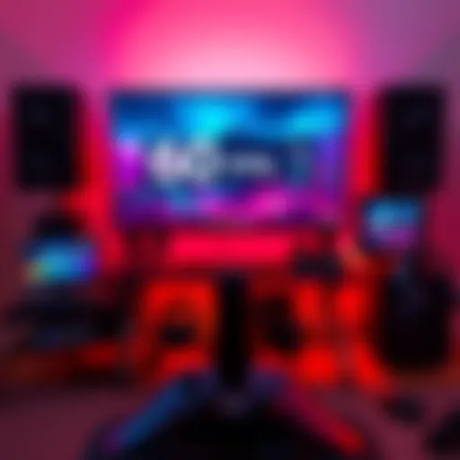 A gaming setup showing a screen displaying 60 FPS limit settings and gaming gear around it