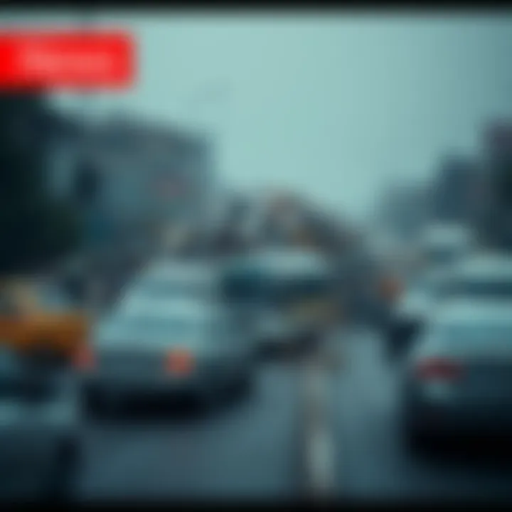 A large heap of garbage obstructing a busy traffic junction, causing cars to stop and create traffic chaos.