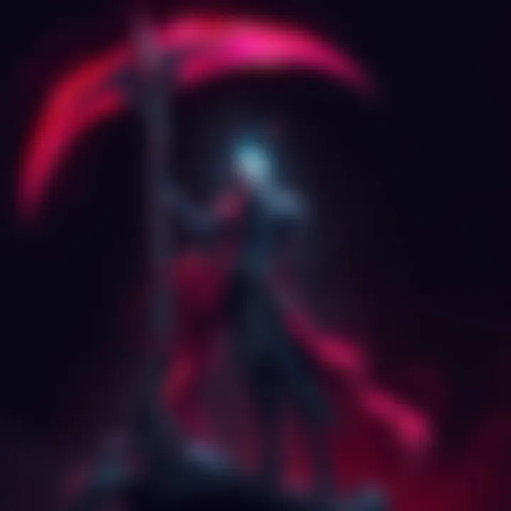 Gaster Blight holds a giant scythe, showcasing his power and reality-warping abilities, set against a dark background.