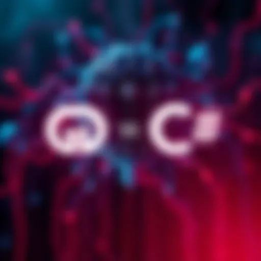 A side-by-side comparison of GDScript and C# logos with a neural network graphic in the background