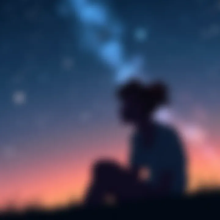 Gemini Reflecting on Life A character named Gemini sitting under a starry sky, thinking deeply about life and purpose.