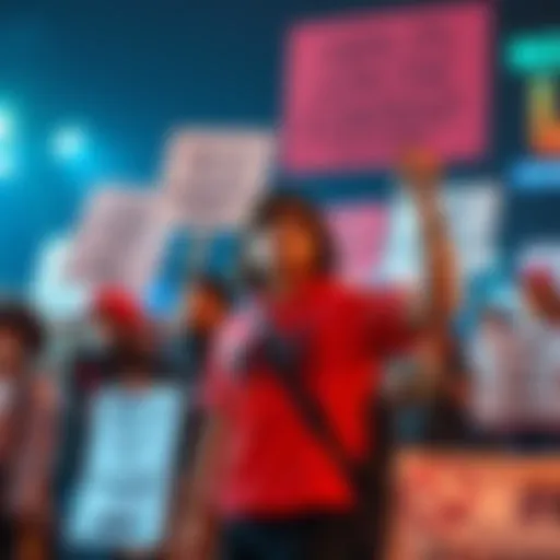 A group of young people protesting against AI-generated content, holding signs and expressing their dissatisfaction with digital platforms like Instagram and TikTok.
