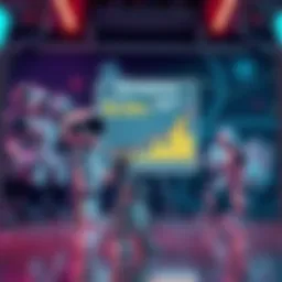 A digital character named GenAI-Chan standing in front of a futuristic backdrop, pointing at a chart showing job loss due to automation, with various robots in the background.