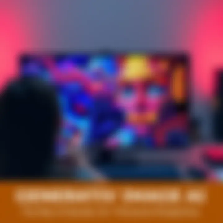 A digital artist creating images with generative AI tools, showcasing vibrant and imaginative artwork on a screen.