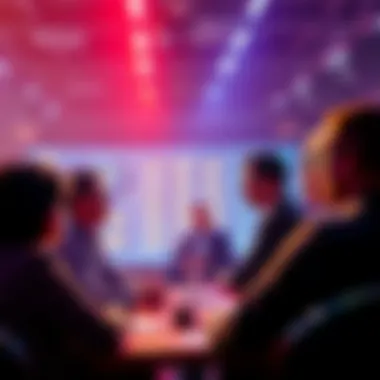 People discussing generative AI A group of people engaged in a lively debate about the benefits and risks of generative AI technology