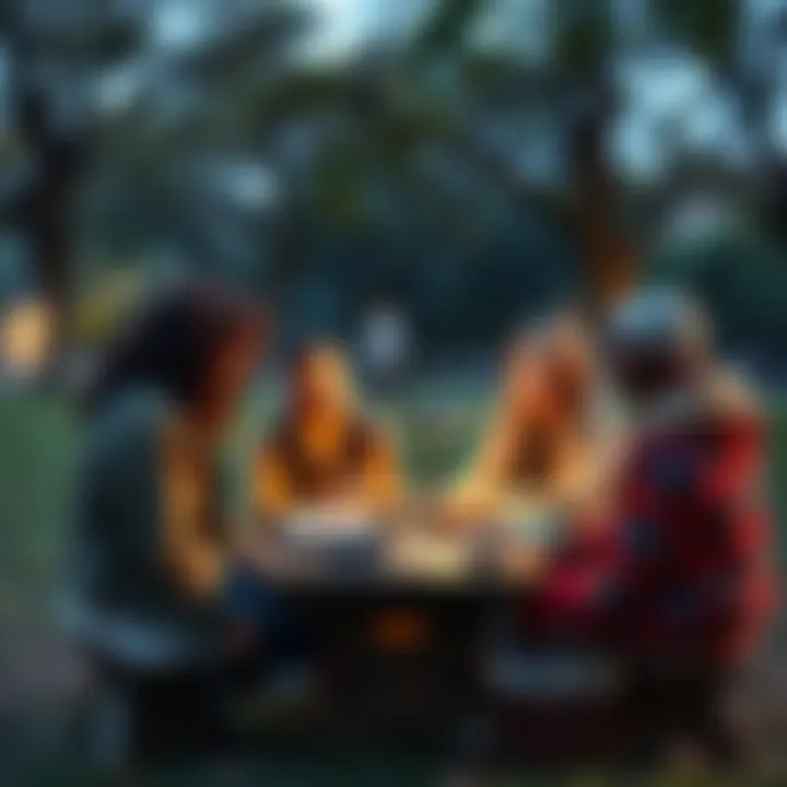 A group of Gen Z individuals discussing their thoughts on life without the internet, sitting in a park with vintage items around them.