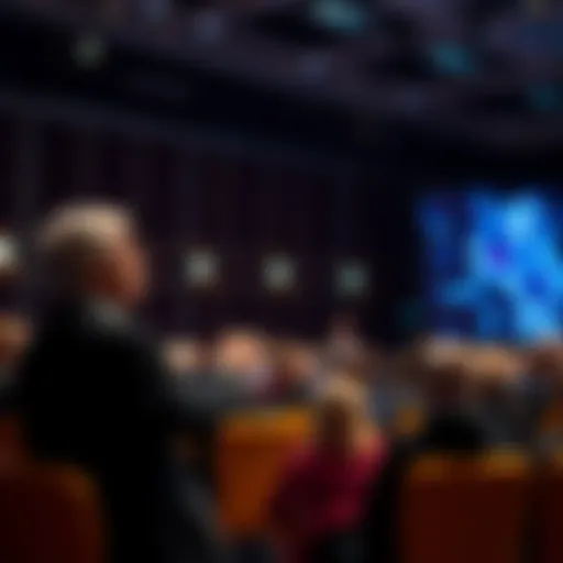 Geoffrey Hinton, a Nobel laureate, discusses the concept of AI consciousness at a conference, with an audience engaged in listening.