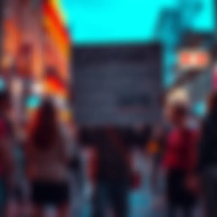 A German individual stands holding a sign advocating for data privacy rights, surrounded by people in a digital world setting.