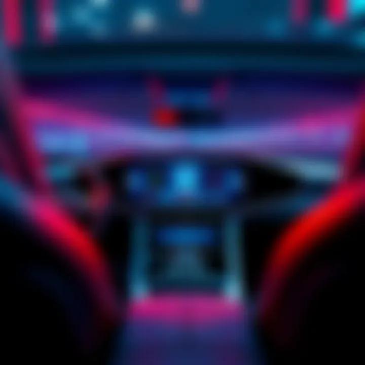 A car interior showing a large touch screen display on the dashboard with advanced technology features
