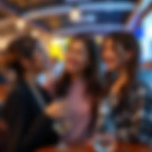 Three girls smiling and chatting together, ready for a fun date, suggesting excitement and connection.