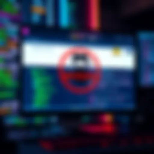 A computer screen displaying a GitHub page with a warning symbol about revoked access. Code lines and repository icons are visible.