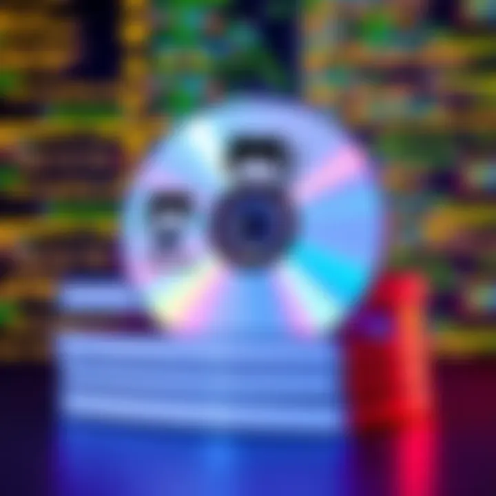 A stack of CD-ROMs labeled with GitHub logos, symbolizing the promotion of code ownership, against a backdrop of digital code snippets.