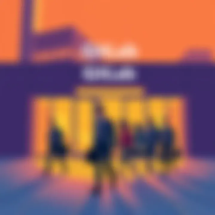 An illustration showing a group of people with briefcases leaving an office building, symbolizing workforce reduction at GitLab.