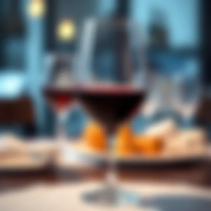 A full glass of red wine on a dining table, highlighting its rich color and inviting aroma.