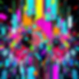 A colorful animated glitch art piece showcasing vibrant shapes and distortions, illustrating the dynamic style of glitch art.