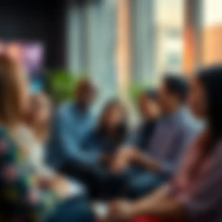 A diverse group of people from different cultures discussing their views on artificial intelligence in a casual setting.