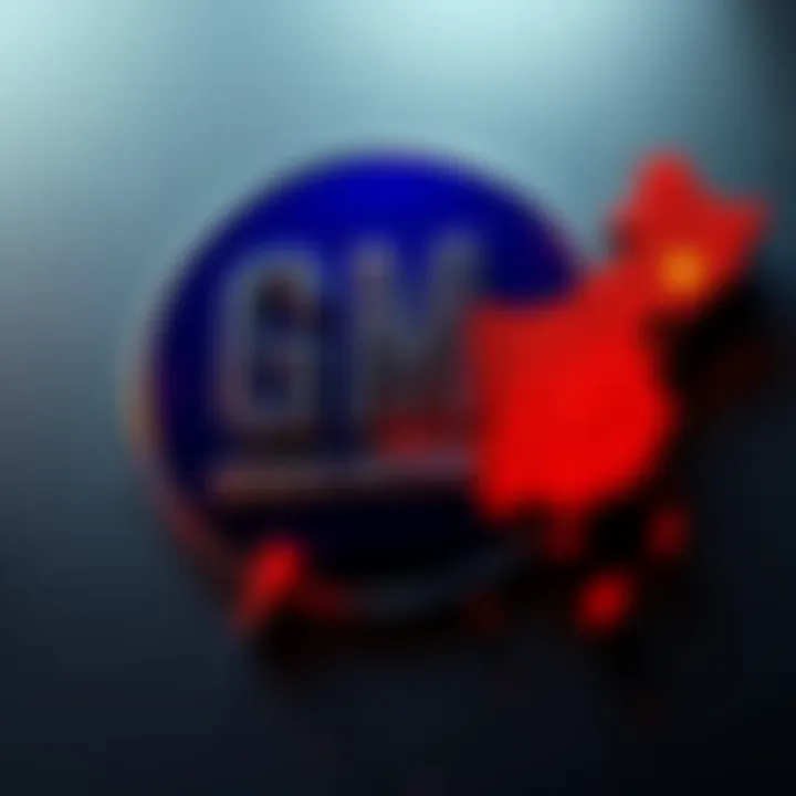 General Motors logo with an illustration of rare-earth magnets and a map of China showing export restrictions