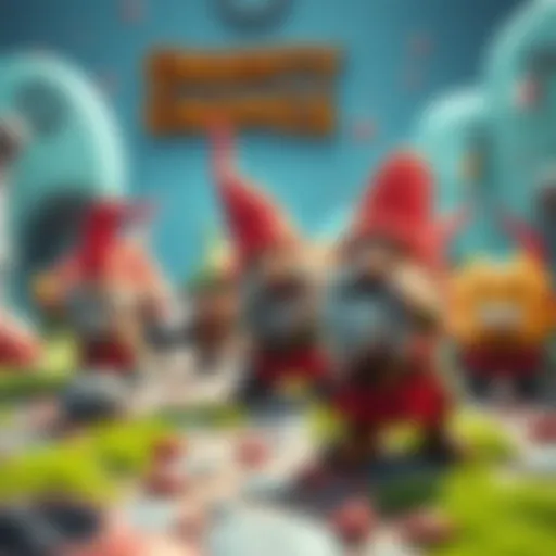 A screenshot showcasing the fun gameplay of Gnaughty Gnomes with easy controls and vibrant graphics