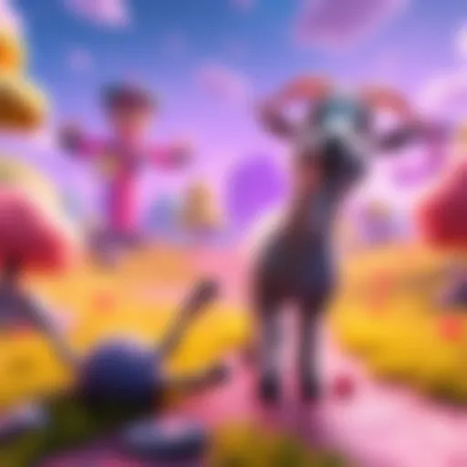 A goat character animated in a vibrant game landscape, showcasing its playful movements and interactions.