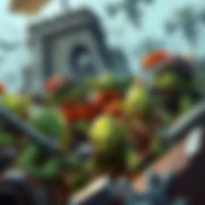 A group of goblins strategizing on a battlefield, with green skins and playful expressions, showcasing a simple 2D style.