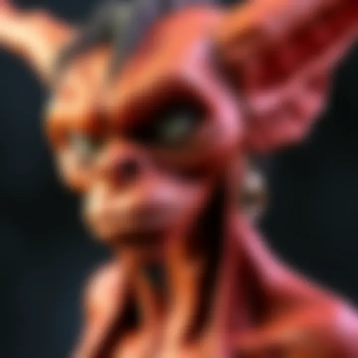 A close-up view of a goblin character sketch created in ZBrush for iPad, highlighting topology adjustments and shape merging techniques.