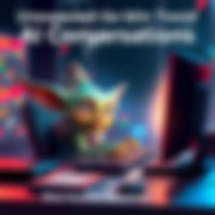 A colorful cartoon goblin sitting at a computer, looking surprised as it types with strange text appearing on the screen.