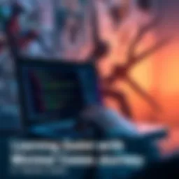 A person programming in Godot to create an RPG, showing code on a laptop screen with game art on the wall.
