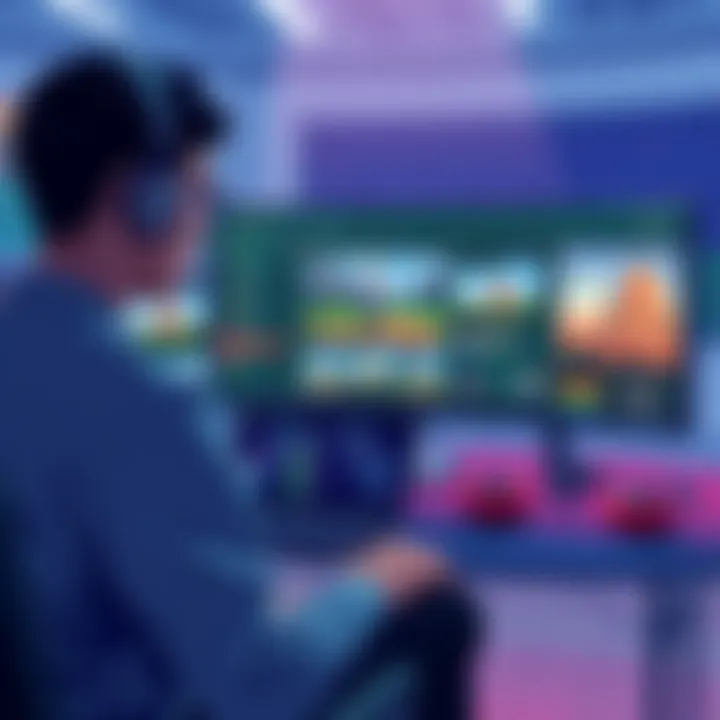 An illustration showing a developer working on game composition in Godot, with child nodes and scenes on screen