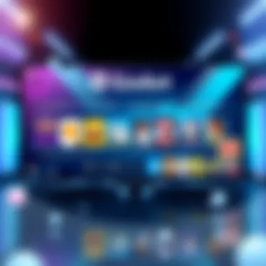 Godot Game Launcher Concept Illustration showing a digital game launcher interface featuring Godot branding and icons for various games