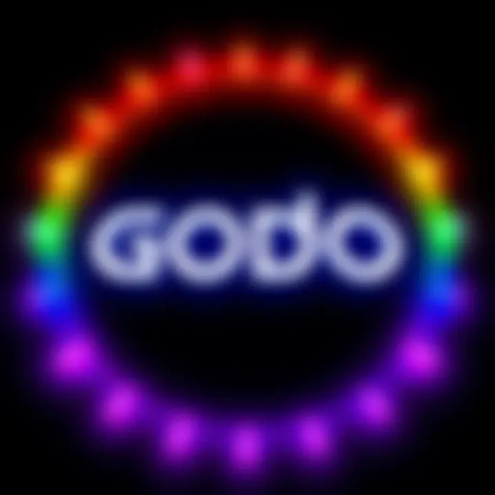 The Godot logo displayed in bright trans pride colors, showcasing its vibrant design and commitment to inclusivity.