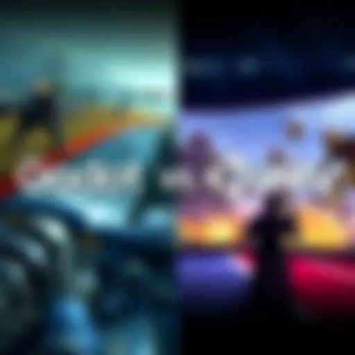 A split-screen illustration showing Godot and Unity logos with screenshots of action games created in each engine, highlighting their differences.